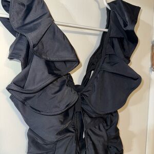 Elegant Black Ruffled One-Piece Swimsuit
